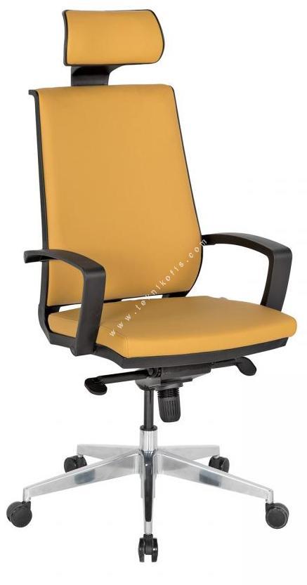 drape döşemeli plastik kol alüminyum ayak başlıklı senkron mekanizmalı yönetici koltuğu
