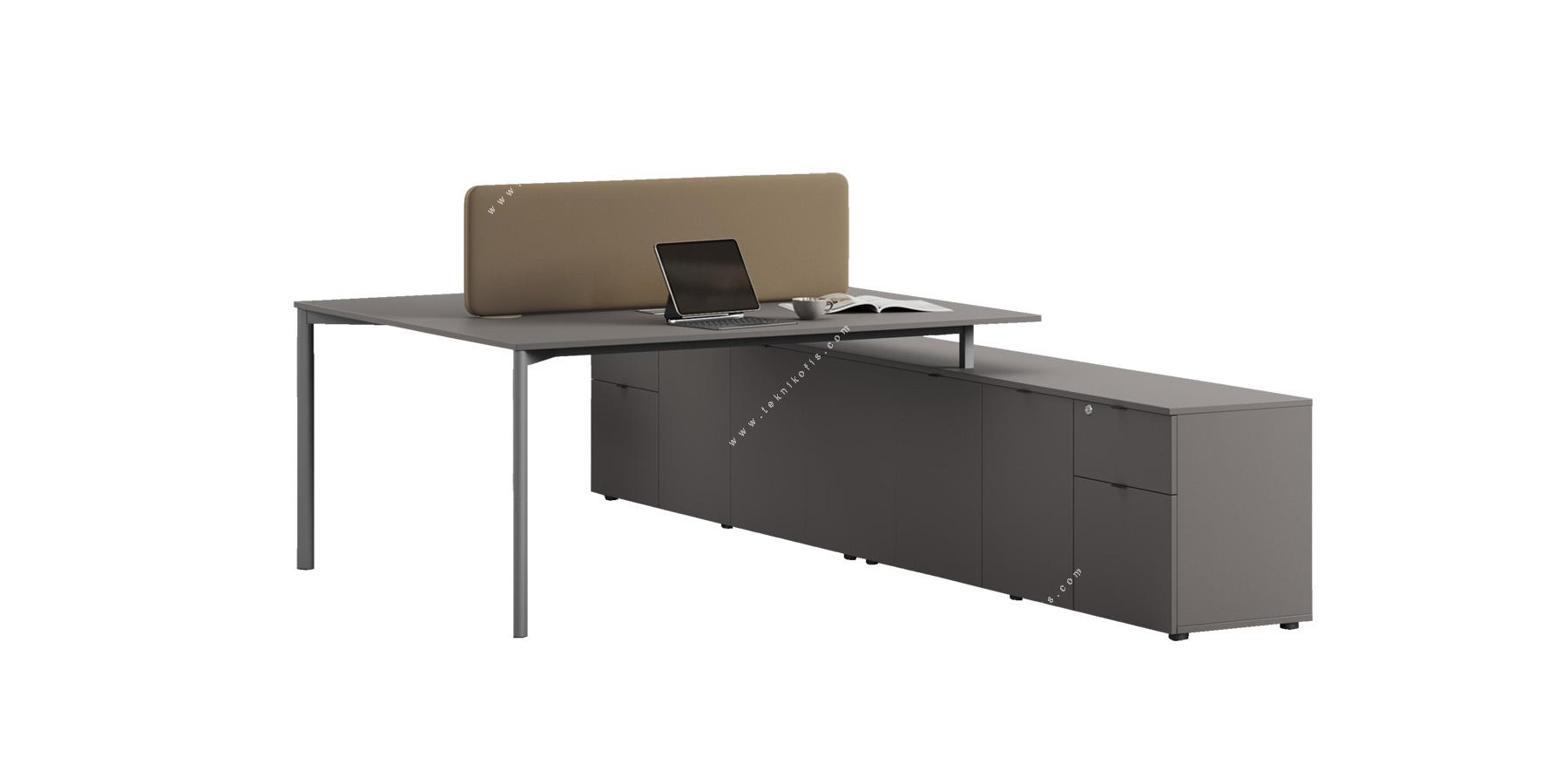 exeliswork silver 160cm etajerli ikili workstation 142cm