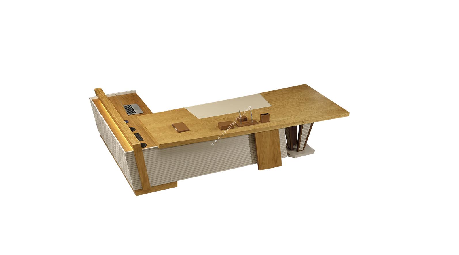kronos tasarım metal ayaklı etajerli makam masası