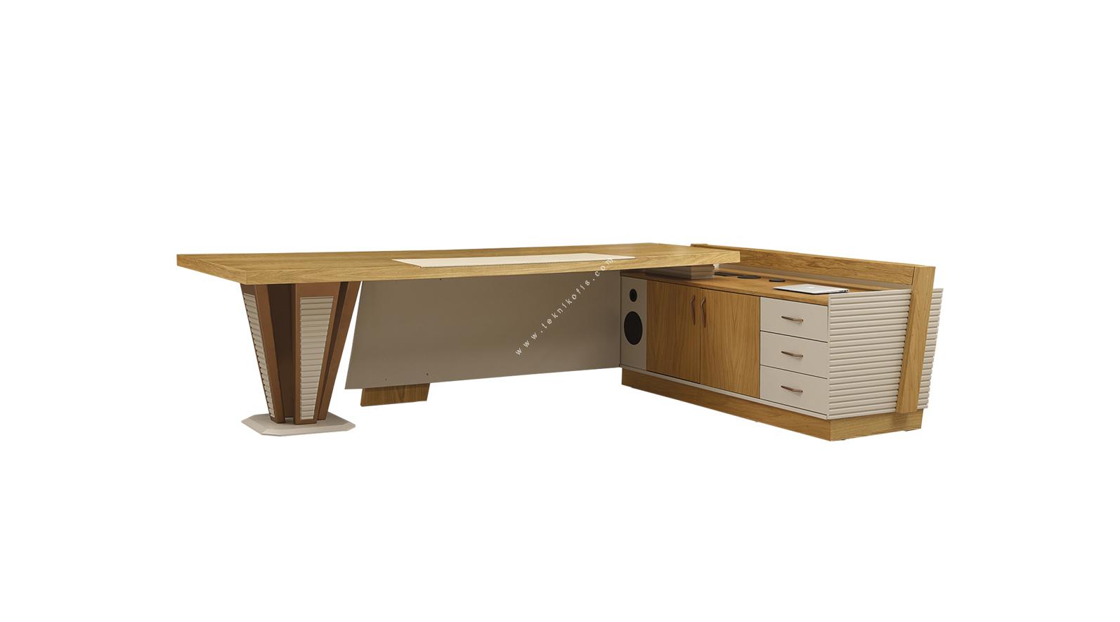 kronos tasarım metal ayaklı etajerli makam masası