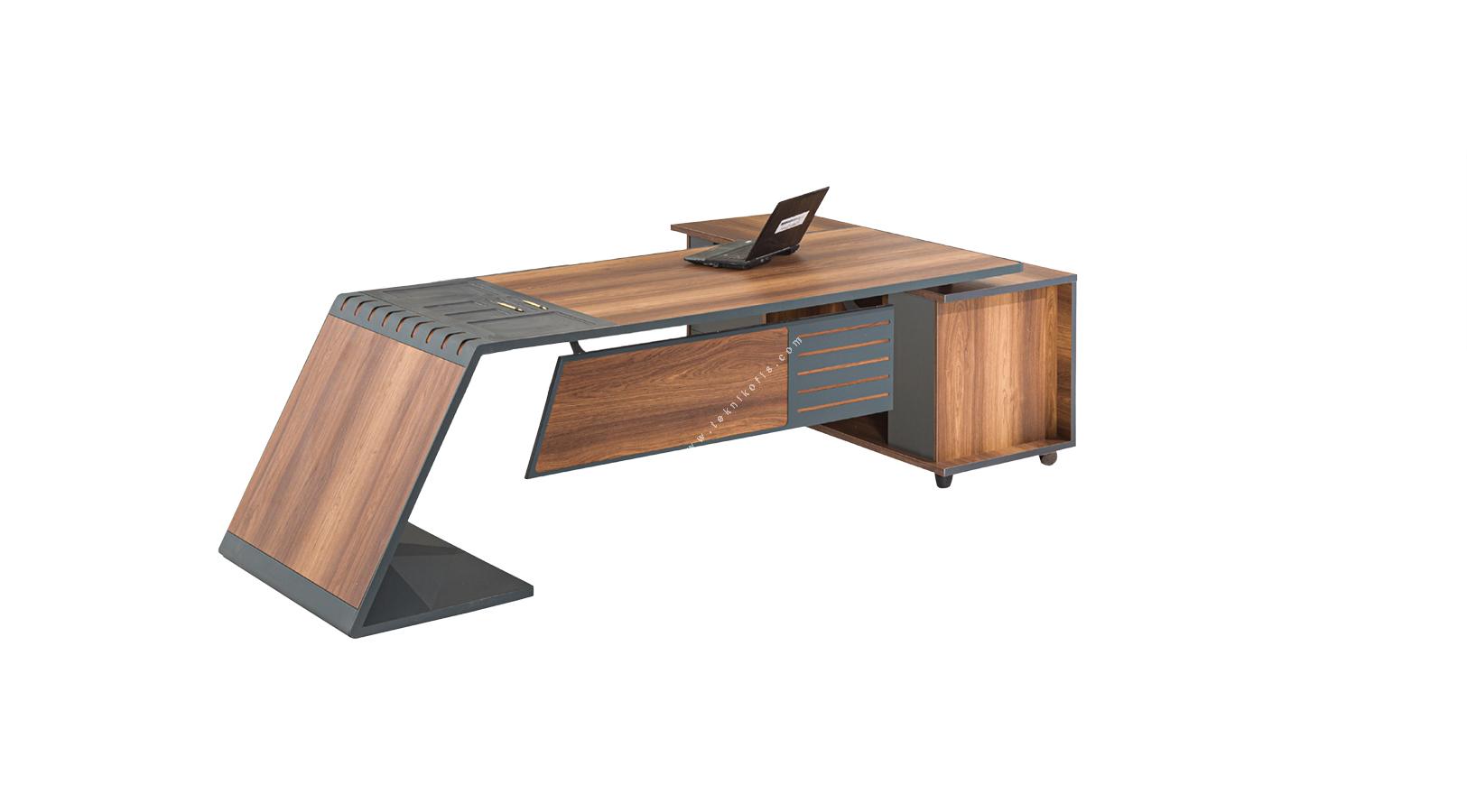 minato ahşap tasarım etajerli makam masası