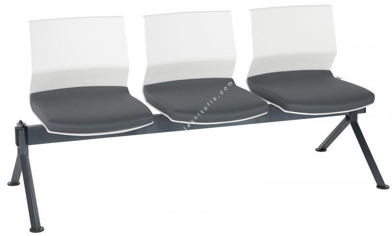 moor metal ayak kolsuz beyaz plastik gövde üçlü bekleme koltuğu