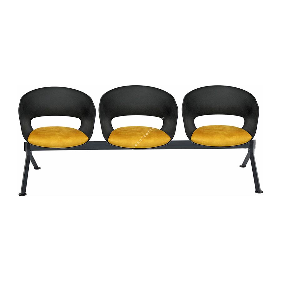 pendy plus siyah oturak döşemeli üçlü bekleme koltuğu