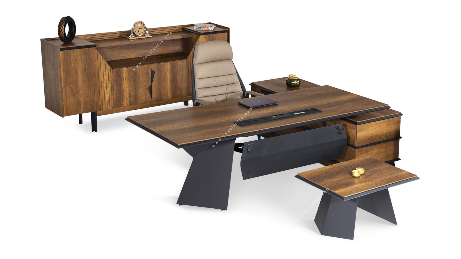 gelade etajerli ahşap yönetici takımı