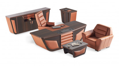 selora deri detaylı yönetici mobilya takımı