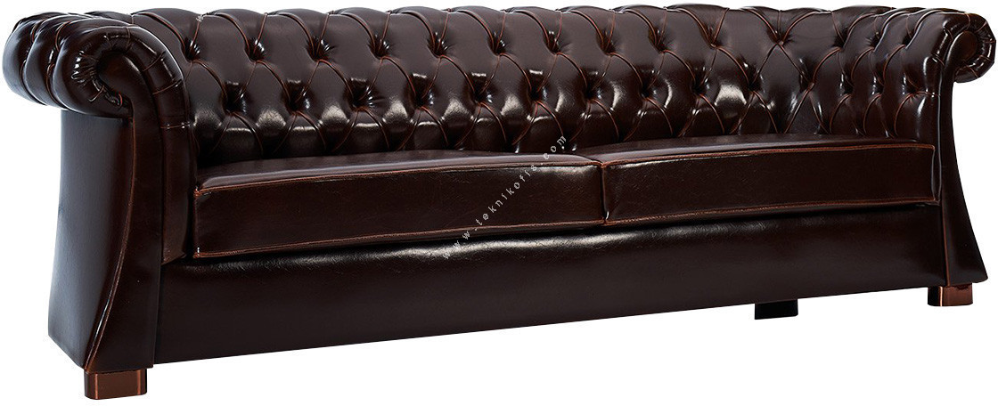 velcan deri döşemeli kapitoneli üçlü kanepe